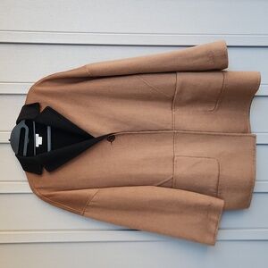 Elegant Brown Blazer with Black Collar,Made In Italy,Cashmere Wool